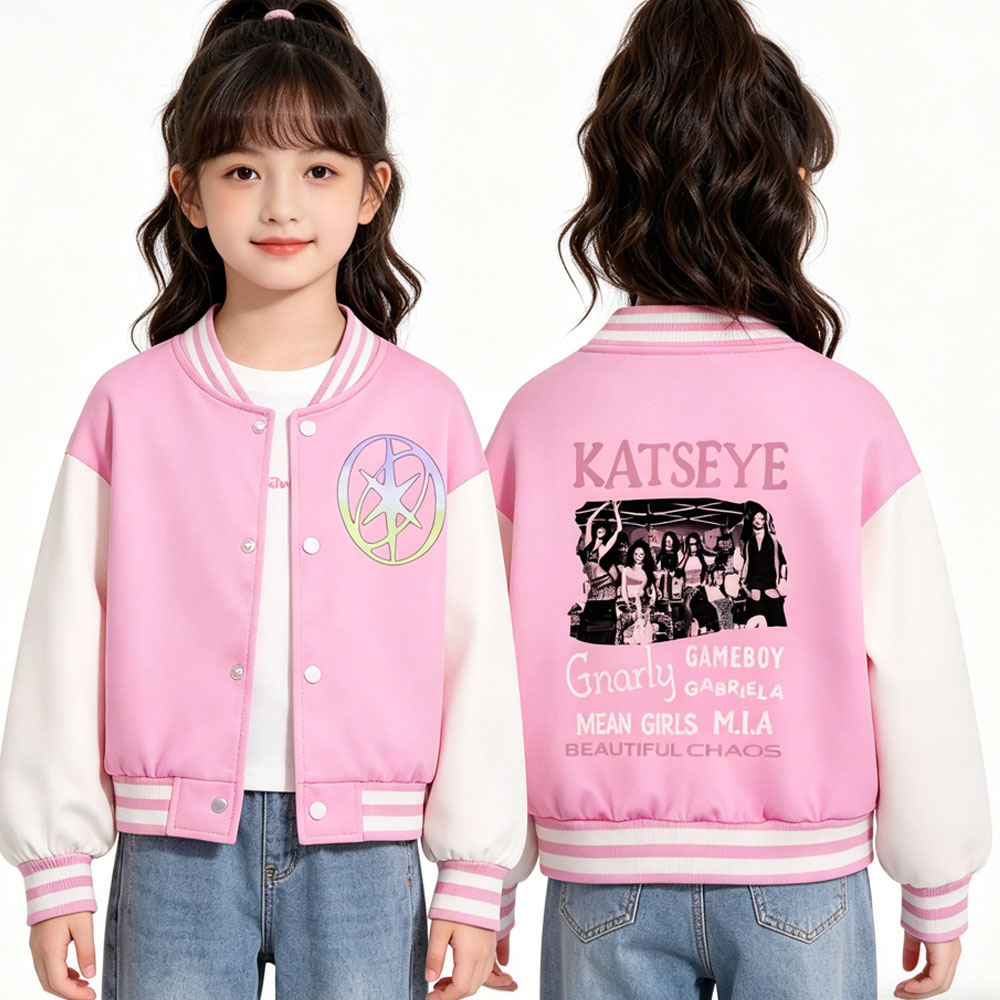 Varsity Jacket Letterman - KATSEYE Giacca Corta da Baseball Stampata