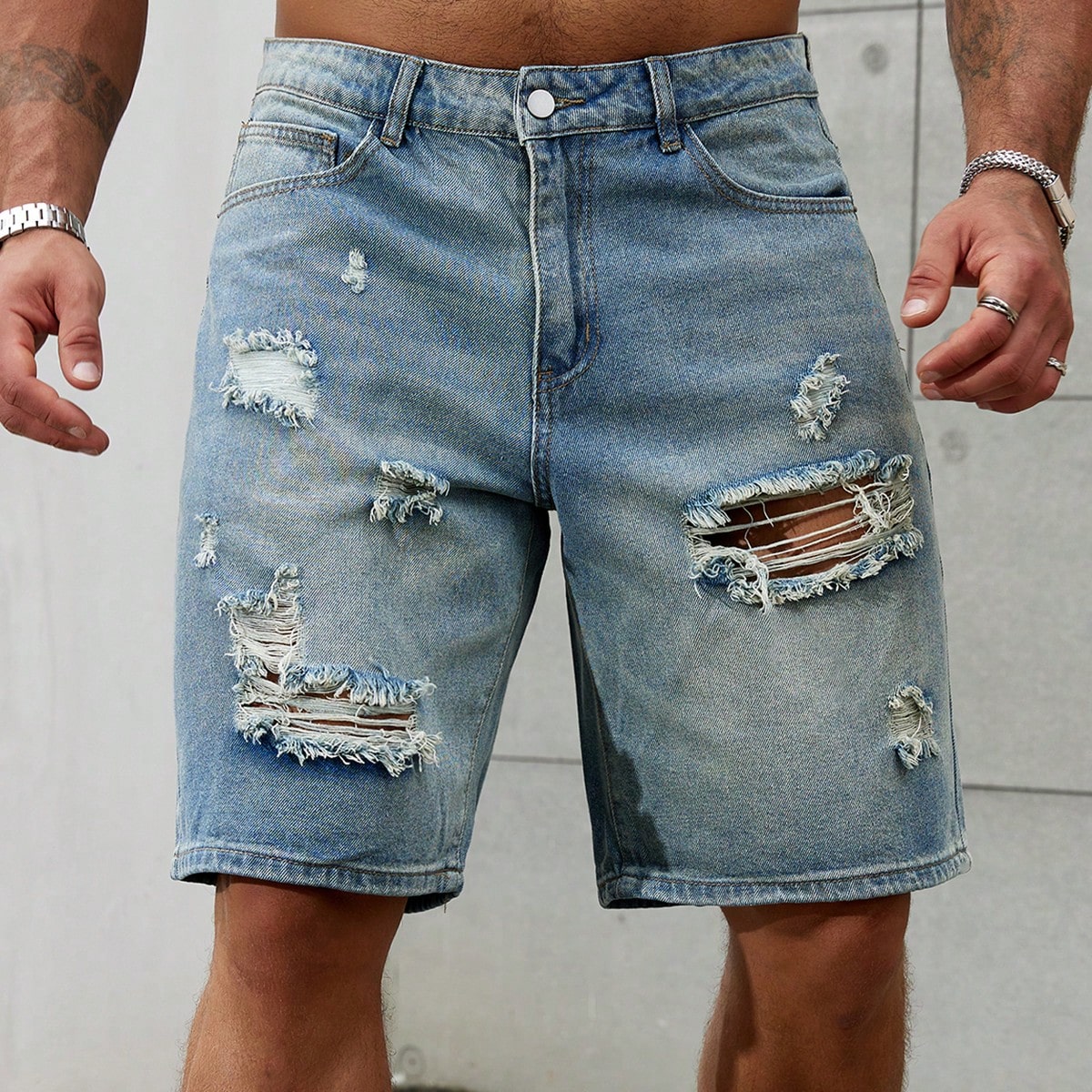 Men'S Fashion Jeans - Jeans corti strappati da uomo di