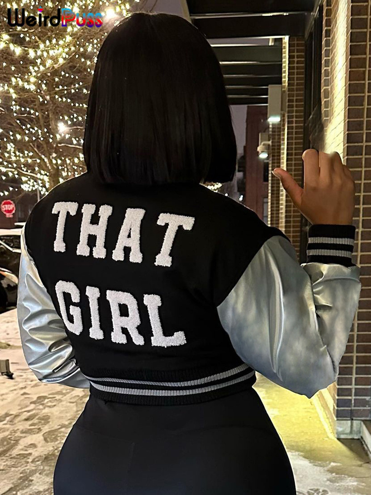 Varsity Jacket Letterman - Weird Puss Fluffy Letter Giacca corta