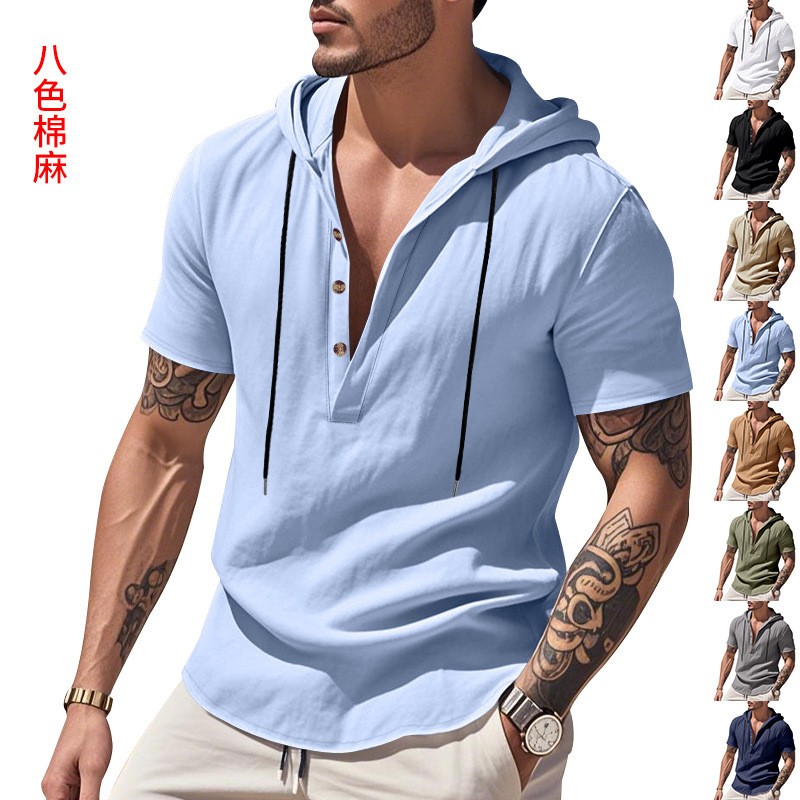 Linen Shirt Summer - Camicia Casual in Lino, T-shirt Blu