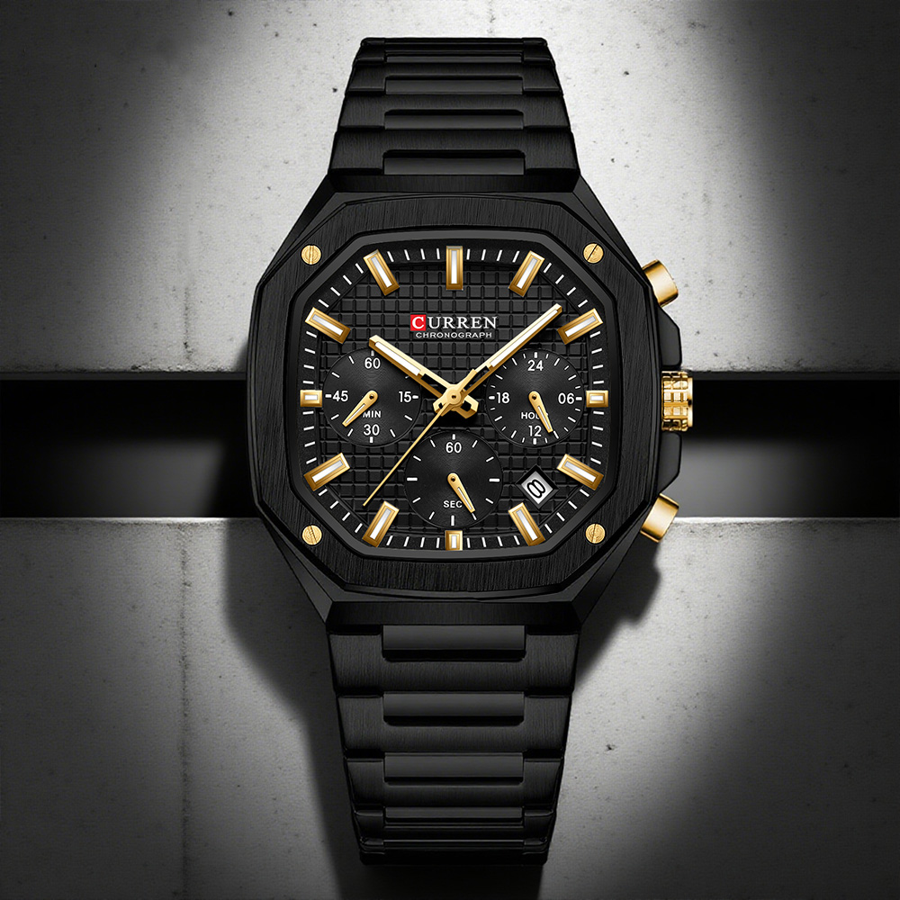 Mens Fashion Bracelet - CURREN Orologio cronografo quadrato di lusso