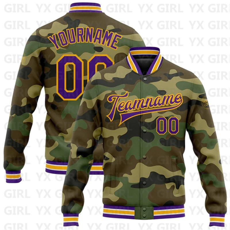 Varsity Jacket Letterman - Giacca Varsity Personalizzata Mimetica Viola-Oro con