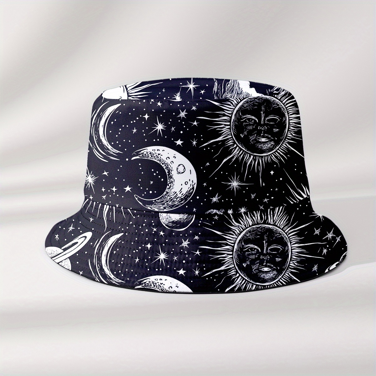 Mens Fashion Bucket Hat - Con decorazioni di sole, luna e